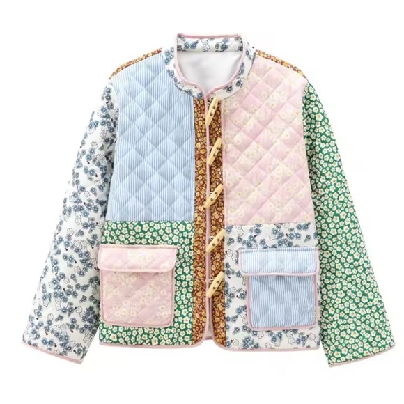 Retail $128 Boho Babe Floral Patchwork Viral Quilted Jacket - Picture 1 of 7